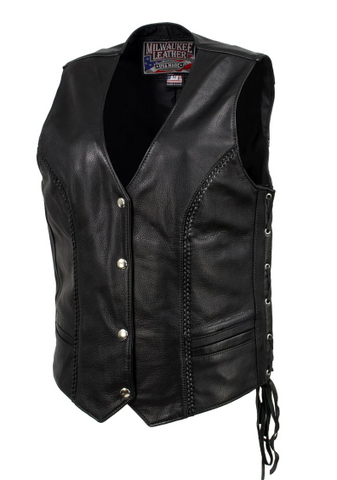 Women's Vivacious Braided Leather Vest USA Made MLVSL5001
