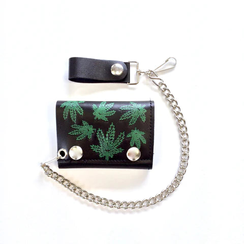 4" TRI-FOLD WALLET W/ CHAIN- MULTI-POT LEAF