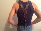 Ghosttown Leather Suspenders White Stitching