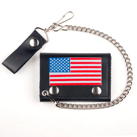 4" TRI-FOLD WALLET W/ CHAIN- U.S. FLAG