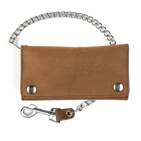 CREDIT CARD TRI-FOLD WALLET WITH CHAIN BROWN