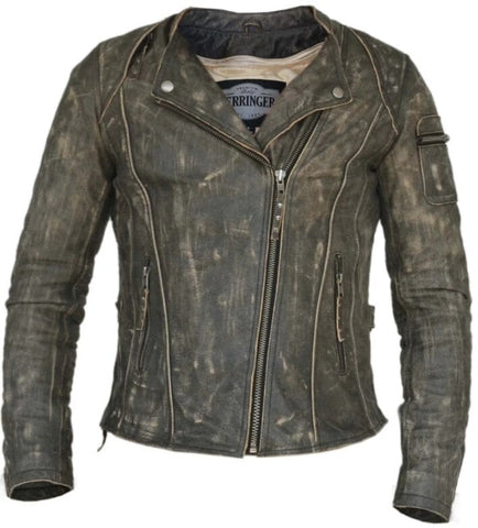 Offset Zip Leather Jacket 6847