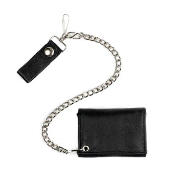 Soft Tri-Fold Wallet w/ Chain- Black Stitching