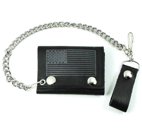 4" Trifold Grey US Flag w/Chain