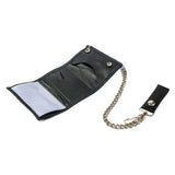 Soft Tri-Fold Wallet w/ Chain- Black Stitching