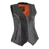 Classic V-Neck Motorcycle Rider Vest with Rhinestone Bling