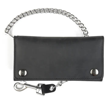 Credit Card Tri-Fold Wallet w/ Chain- Black