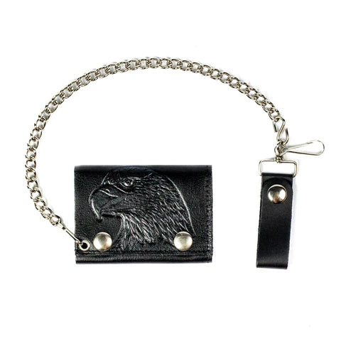 4" TRI-FOLD WALLET W/ CHAIN- LARGE EAGLE HEAD