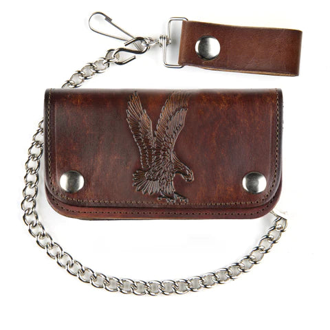 6" ANTIQUE FINISH BIKER WALLET- FLYING EAGLE