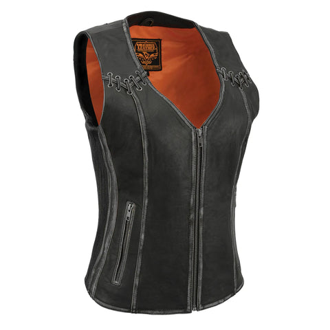 Women's Distressed Motorcycle Rider Vest MLM4526