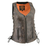 Women's V-Neck Leather Vest  Side Laces