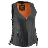 Women's V-Neck Leather Vest  Side Laces