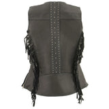 W Black Fringed Leather Vest MLL4565
