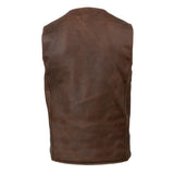 Men's Gambler Snap Front Vintage Crazy Horse Brown MC Leather Vest MLM3518