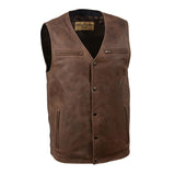 Men's Gambler Snap Front Vintage Crazy Horse Brown MC Leather Vest MLM3518